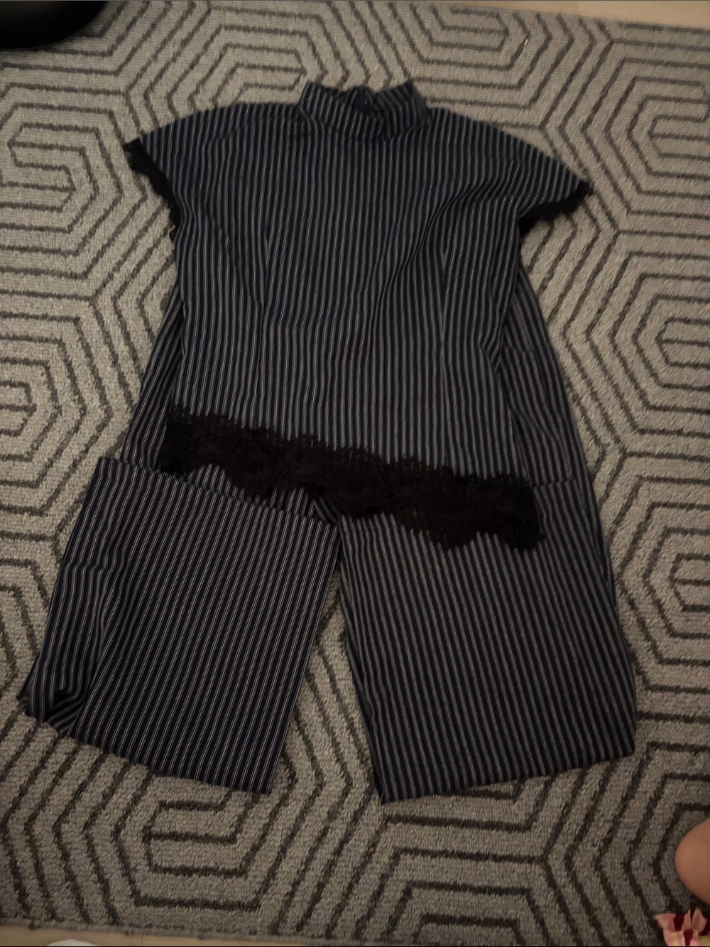 Striped Navy & Black Lace Wide-Leg Set
